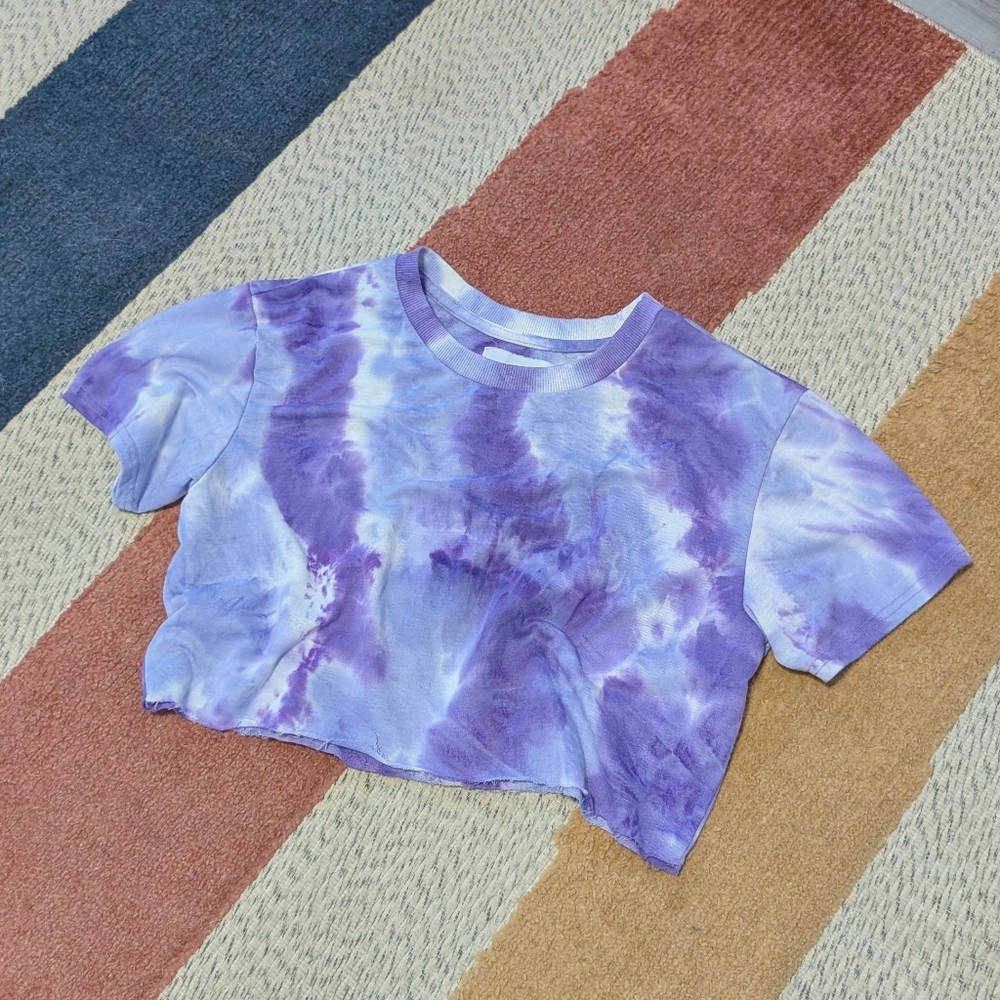 refuge athletics Crop Top Purple Tie Dye Cropped Tee T-Shirt M Medium